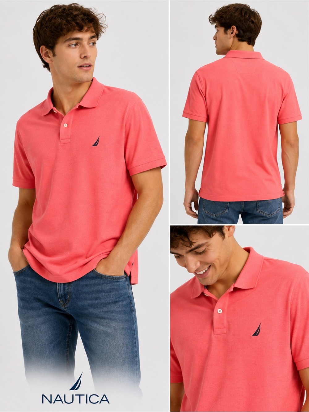 Nautica Men’s Performance Deck Polo Shirt Coral Pink Size M NWT